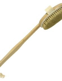 Dry Skin Body Brush 16"- Natural Bristle - For Dry Brushing - Detachable Handle -Removes Dead Skin & Toxins, Helps Cellulite, Lymphatic Functions, Blood Circulation & Exfoliation-Pouch & Hook Included